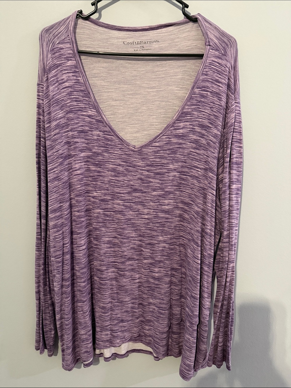 croft & barrow Purple Space-Dye V-Neck Long Sleeve Tee